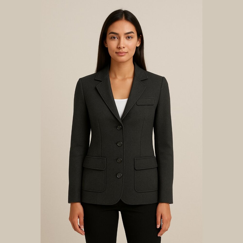 525 America Women's Black Cotton Knit Sweater Fitted Blazer, Size L